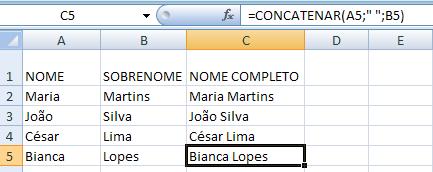 FÓRMULAS CONCATENAR A função Concatenar é utilizada para "juntar seqüências de texto, em uma única