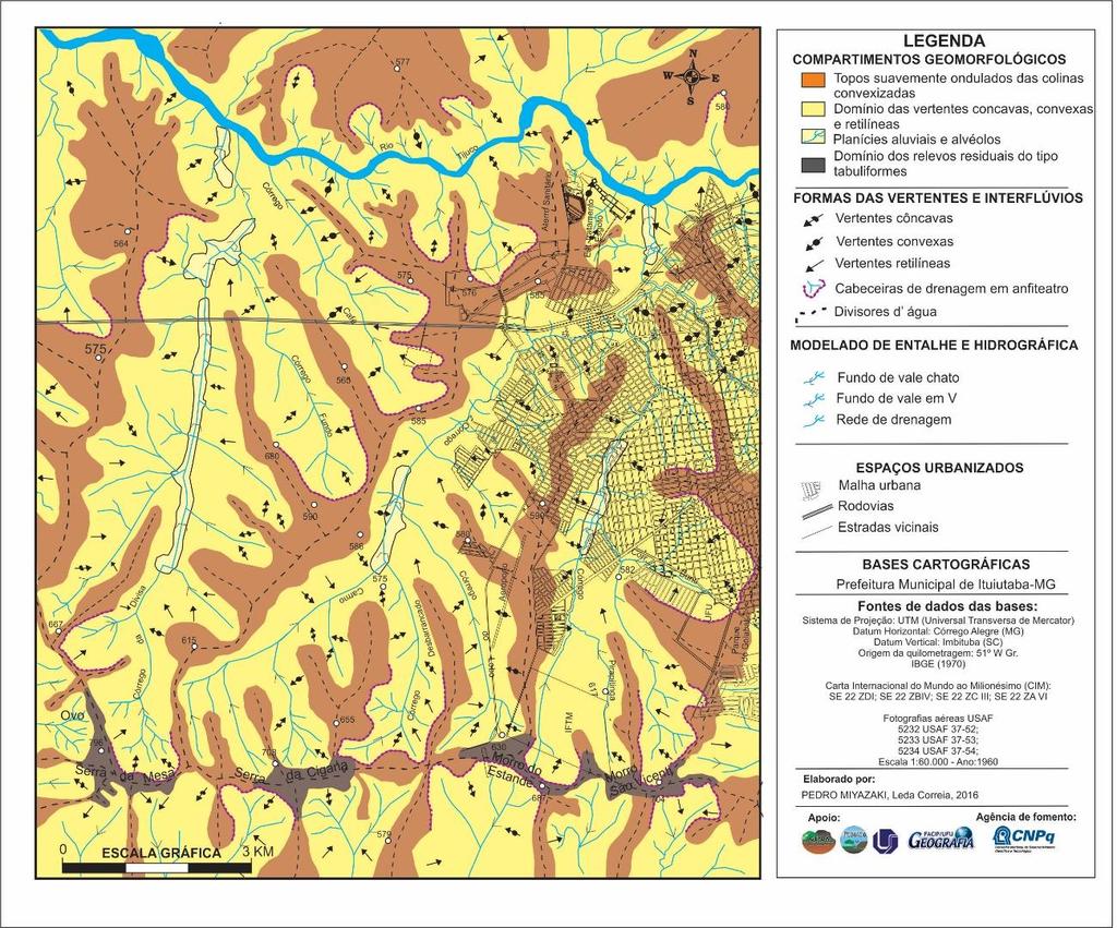 A espacialização dos compartimentos geomorfológicos e identificação das principais feições morfoesculturais da área de estudo A elaboração da carta de compartimentos geomorfológicos resultou na