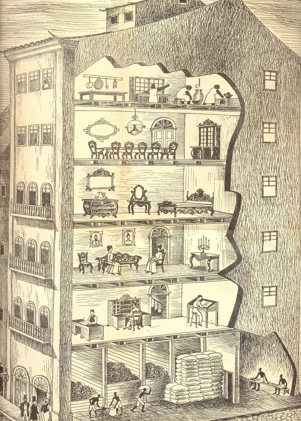 Ilustração de sobrado patriarcal urbano de meado do