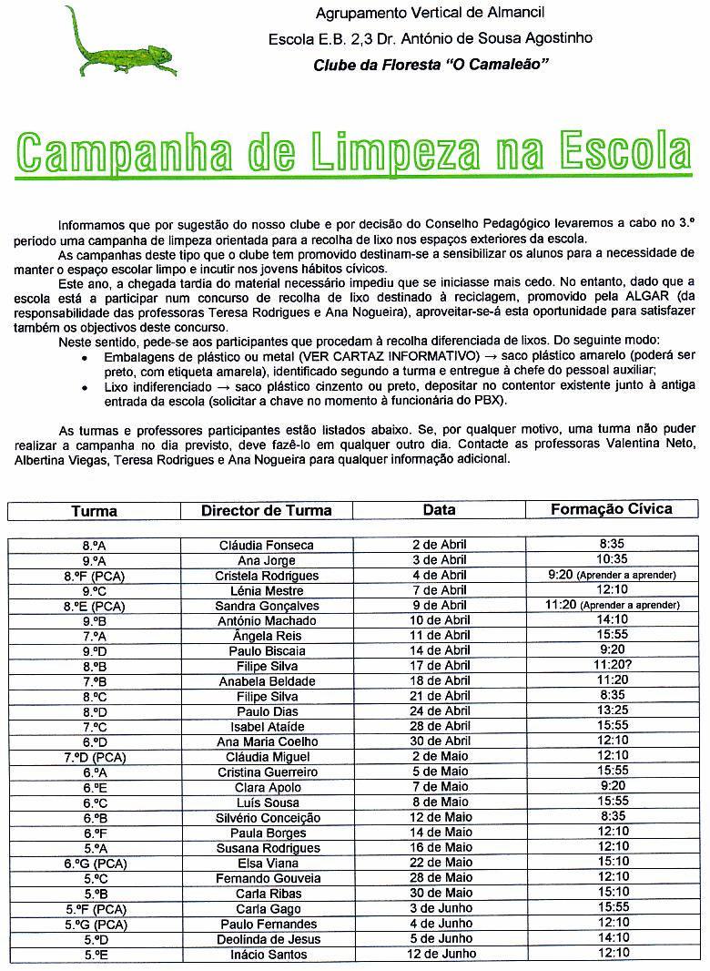 Clube da Floresta O Camaleão Relatório de actividades do 3.