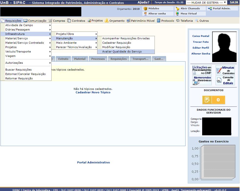 6. AVALIAR REQUISIÇÃO O usuário deverá avaliar a qualidade do serviço prestado toda vez que finalizado pela PRC clicando em Requisições > Infraestrutura > Manutenção > Avaliar qualidade do serviço,