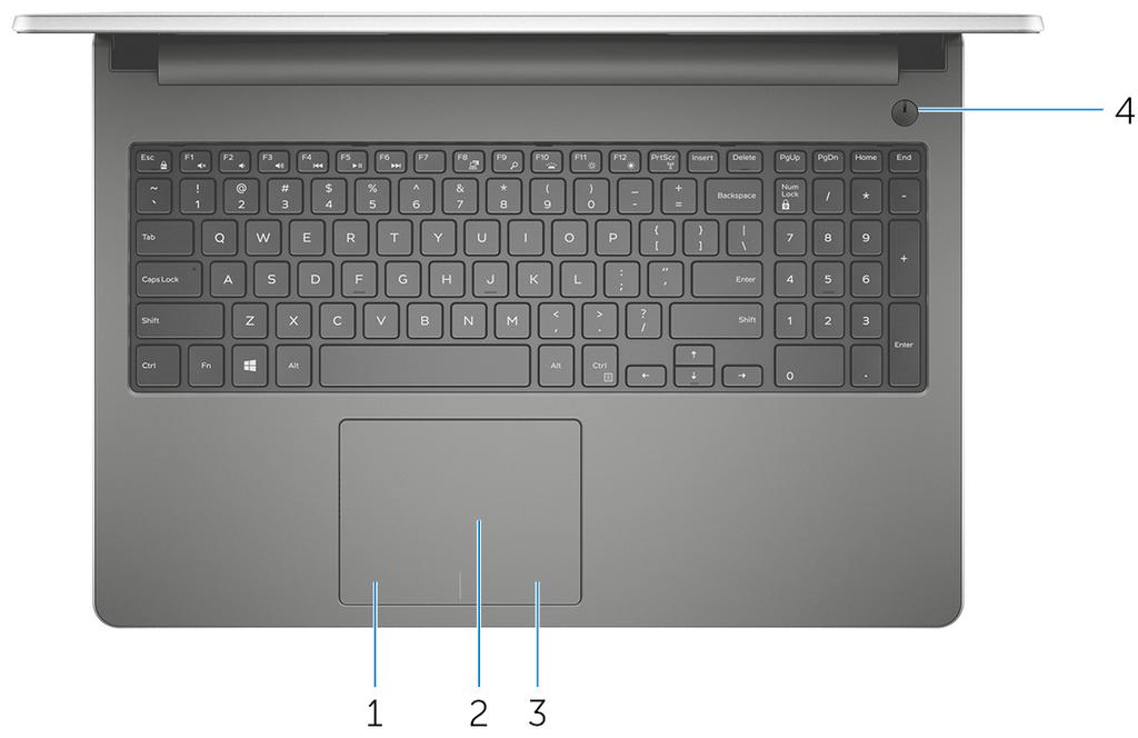 Base 1 Área de clique com o botão esquerdo Pressione para clicar com o botão esquerdo. 2 Touchpad Mova o dedo pelo touchpad para mover o ponteiro do mouse.