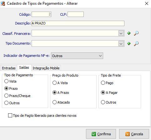 As formas de pagamento deverão ser referenciadas para tipo de pagamento Nfe.