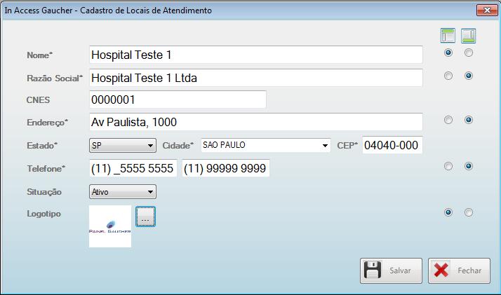 Cadastro de Local de Atendimento O Sistema permite a utilização por um ou mais locais de atendimento.