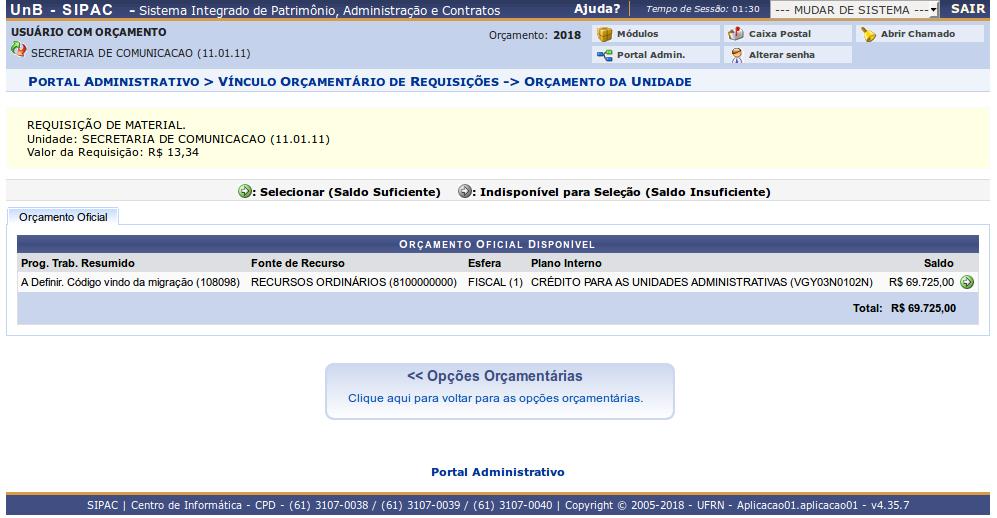 célula orçamentária que será utilizada para o débito (uma