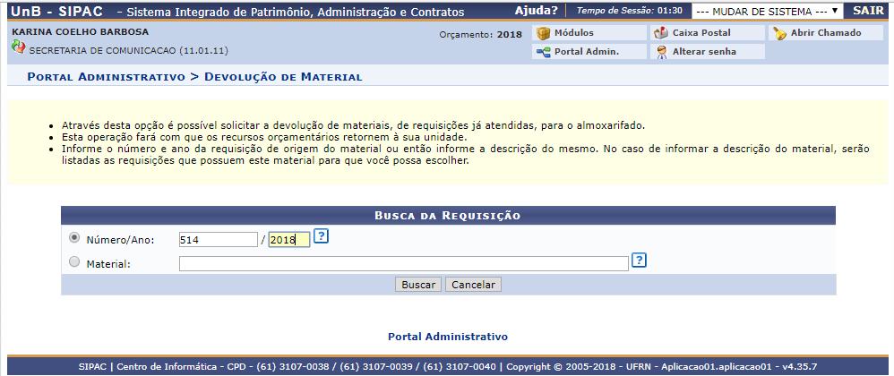 Para acessar essa funcionalidade: Portal Administrativo Material/Serviço