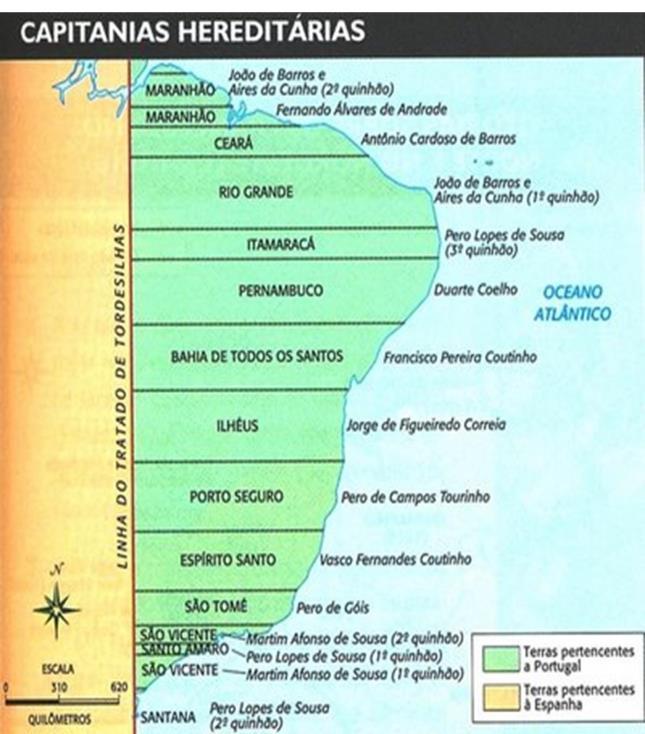 Administração colonial no Brasil 1530-1533: Expedição colonizadora de Martim Afonso de Souza 1532: Fundação da Vila de São Vicente (SP) e do primeiro engenho Capitanias hereditárias (1534-1759): A)