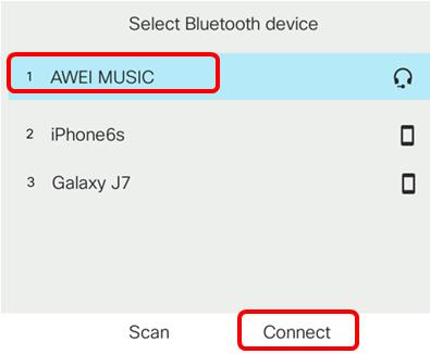 Nota: Neste exemplo, a MÚSICA AWEI é escolhida. Para emparelhar um dispositivo móvel com seu telefone IP, clique aqui para instruções.