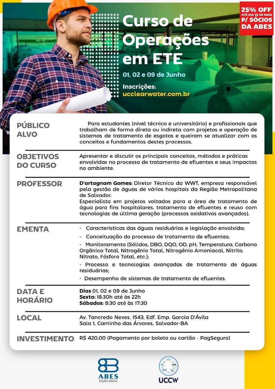 Curso de Operações em Estação de Tratamento de Efluentes Data: 01,