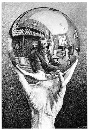 Il.12 Mãos com esfera que reflete desenho de Maurits C. Escher.