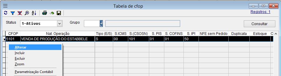 7. Telas para parametrizar código de situação tributária Tela