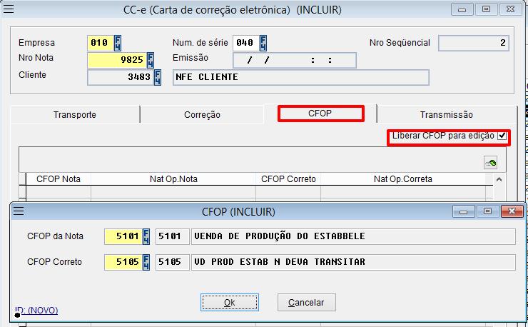 Tela CFOP: Grade de correção do CFOP caso seja necessário.