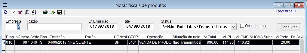 que o CFOP está parametrizado para gerar duplicatas; Após incluir todas as informações, clicque