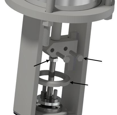 Figura 8 3º- Retirar a pressão interna da válvula e do atuador para evitar acidente, na seqüência remova os parafusos da castanha que une a haste do obturador com a haste do atuador