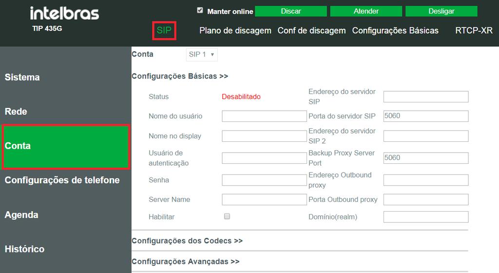 6.6. Configurações básicas de conta VoIP Configurações básicas de conta VoIP através da interface web O telefone IP TIP 435G permite configurar até 4 contas.