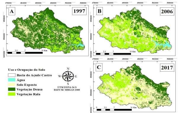 Figura 2. Evolução no uso e ocupação do solo na bacia do Açude Castro.