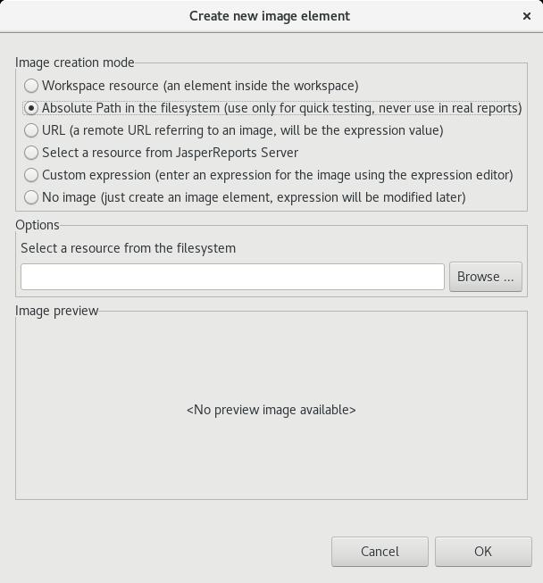 Janela Para Configuração da Imagem Escolha Absolute Path.