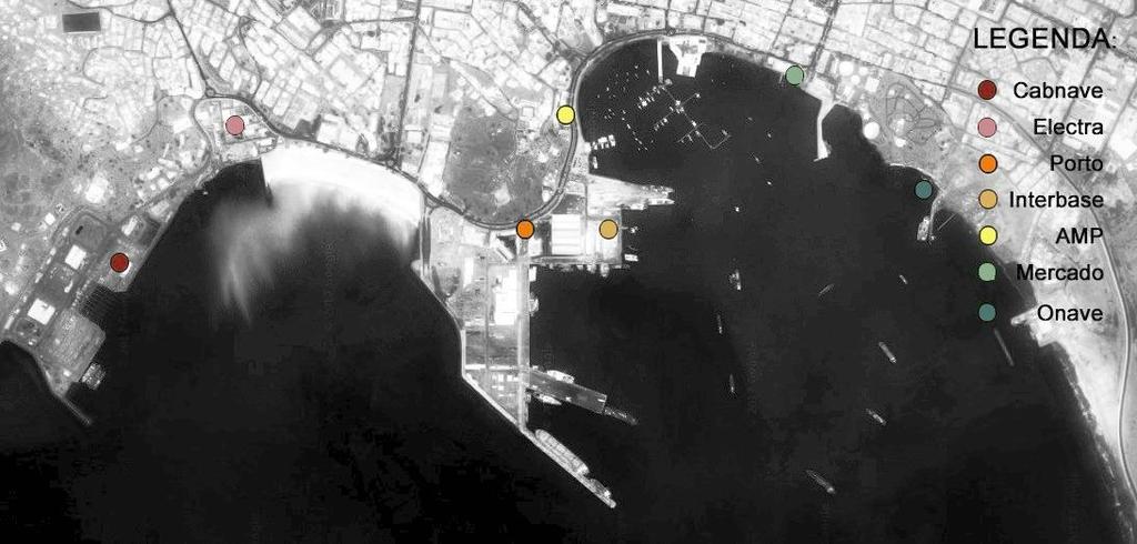 Mapa 6: Equipamentos marítimo-portuários presentes na orla Fonte: Produção do autor a partir de base do Googlemaps, 2017.