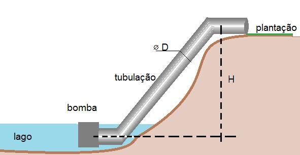 Questão Um fazendeiro necessita irrigar parte de sua plantação que se situa a uma altura H = 0 m, acima de um lago, como ilustrado na figura ao lado.