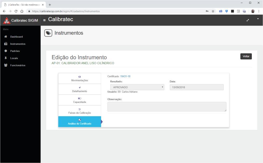 8 Como Validar O último botão da linha do cadastro do instrumento leva ao cadastro de