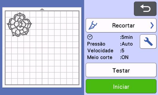 Os roletes podem deixar marcas no gabarito, mas isso não deve afetar sua qualidade. f Toque na tecla Testar e recorte um padrão de teste de corte com o suporte de lâmina automática (preto).