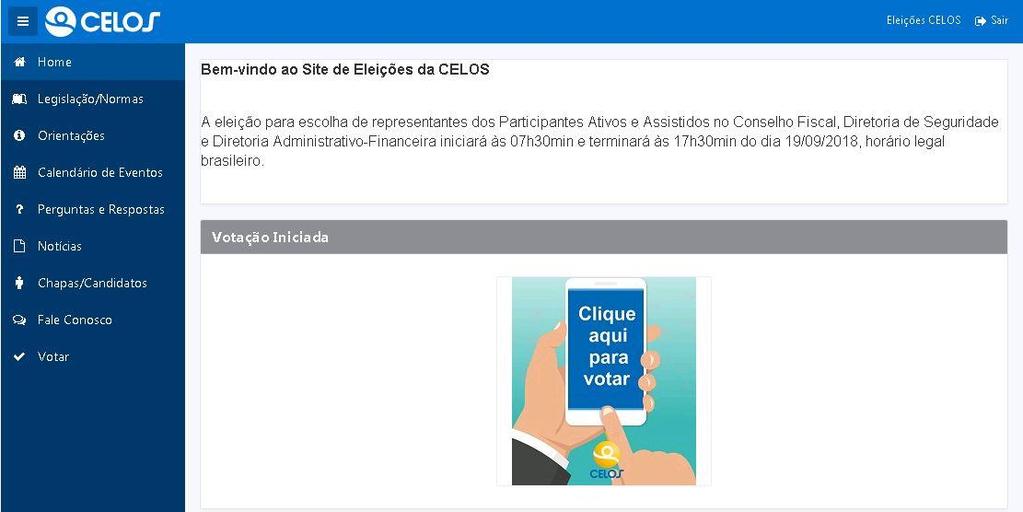 A eleição ocorrerá no dia 19 de setembro 2018, das 7h30min às 17h30min, unicamente por acesso ao Portal de Eleições da CELOS, no endereço eletrônico https://eleicoes.celos.com.