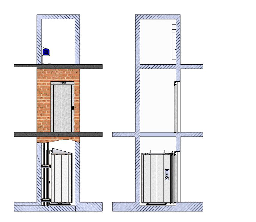 13 ELEVOR UNIFMILIR ELÉTRIO OM S E MÁQUINS 12 1 2 asa de máquinas acima da última parada, facilitando montagem e manutenção; Fechamento do poço em alvenaria (por conta do cliente); Opcional: torre