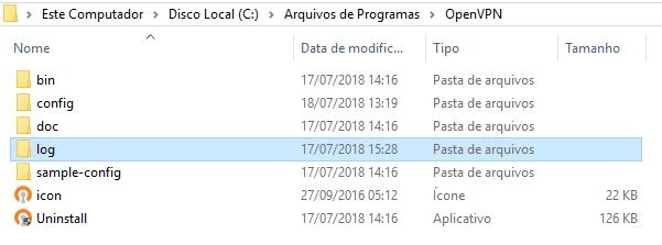 Existem 2 maneiras para essa verificação: 1. Clique com o botão direito do mouse no ícone do OpenVPN e em seguida em Visualizar log ;ou 2.