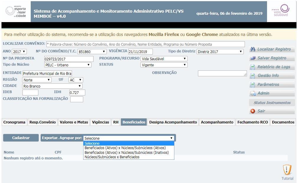 Alteração de PPNs MIMBOÉ SICAPP Jul/2014 2019 Login Exportação na Plataforma de Dados SNELIS dos Beneficiados - PELC