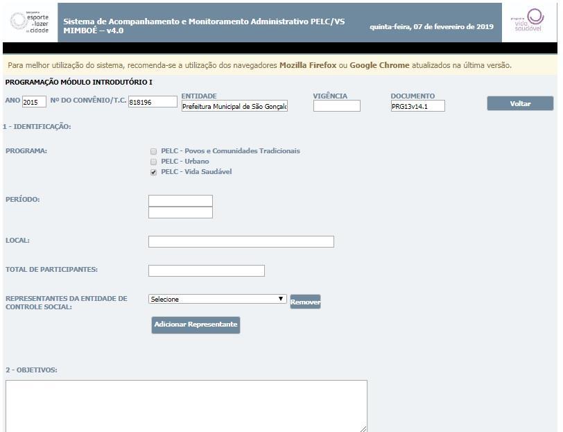 Alteração de PPNs MIMBOÉ SICAPP Jul/2014 2019 Login Cadastro na Plataforma da Programação SNELIS do Mód. Introd. I do Convênio - PELC e Vida Saudável 2.