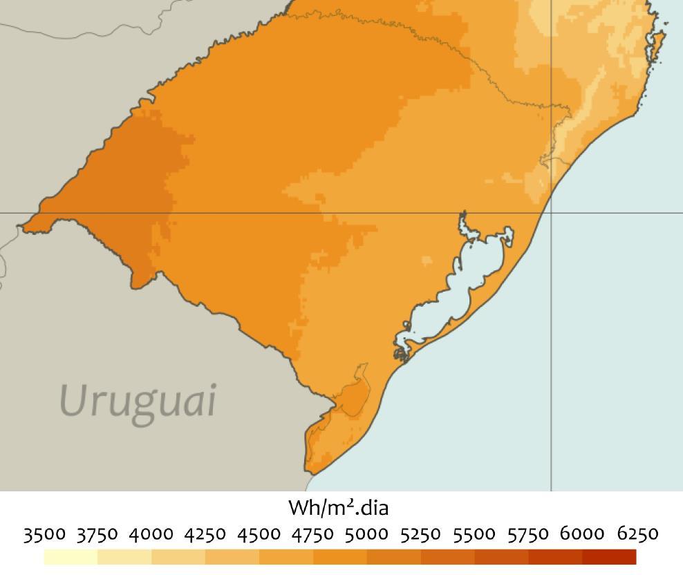 Total Diário da Irradiação no Plano Inclinado na latitude Rio Grande do Sul - média