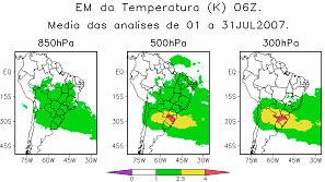 Para o campo de temperatura impactos negativos nas regiões Norte e Sul do Brasil, e oceano Atlântico adjacente em 500hPa e impactos positivos a oeste da