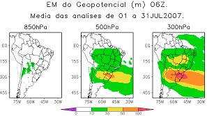 Para o campo do vento zonal, observa-se um impacto negativo sobre as regiões Sul e Sudeste do Brasil e oceano Atlântico adjacente, em 500 e 300hPa.