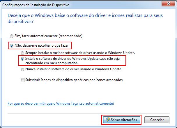 5. Aparece uma nova janela perguntando se você deseja que o Windows baixe o software do driver.