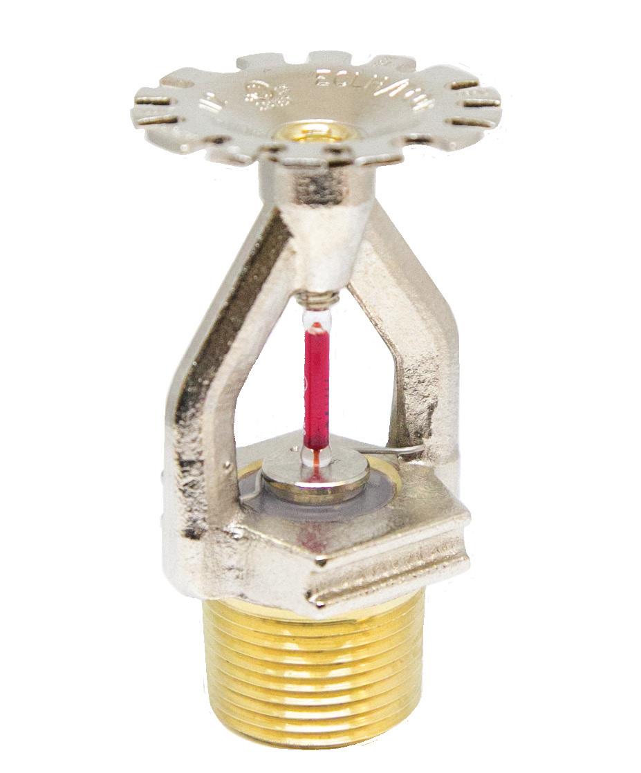 Sprinkler pendente 12 SIN RA7216 Estilo: Pendente, cobertura estendida Sensor térmico: Bulbo de vidro Copo: Liga de bronze Conjunto da vedação: Liga de níquel com PTFE Mola de