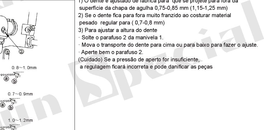 agulha 0,75-0,85 mm (1,15-1,25 mm) 2) Se o dente fica para fora muito franzido ao costurar