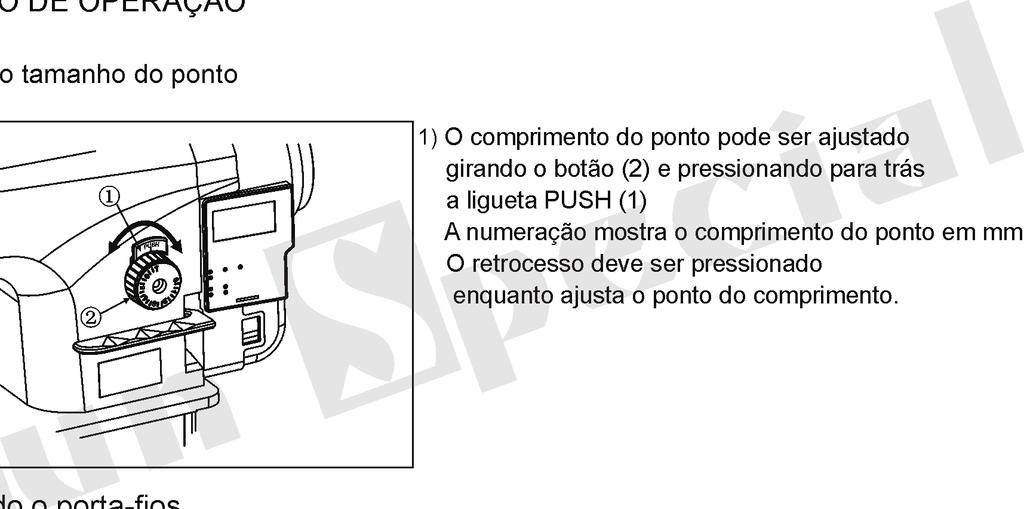 Instalando o porta-fios 1) Monte o porta- fios e insira-o no furo na mesa da máquina.