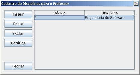 05 Figura 53 Interface cadastro de disciplinas para o professor Na opção Horários (Figura 53), é possível acessar a interface