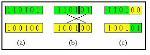 11 Figura 2.5 - Um exemplo de crossover de um ponto. (a) dois indivíduos são escolhidos. (b) um ponto (2) de crossover é escolhido.