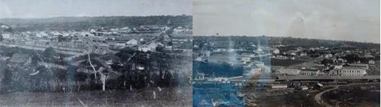 Figura 2 - À esquerda, a cidade de Bauru em 1906, com algumas residências, sem definição de traçado urbano formal.