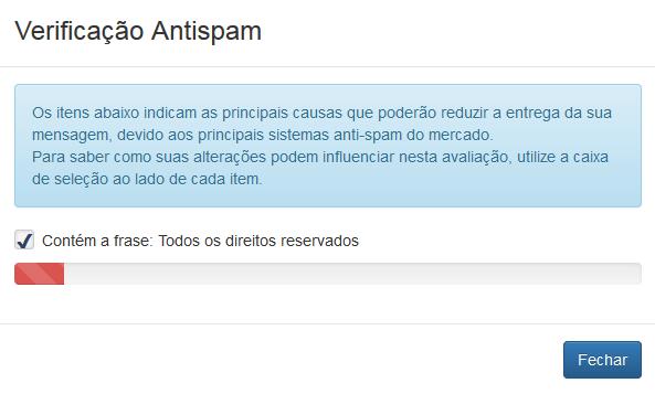 O editor também tem uma ferramenta de verificação anti-spam veja as características spam da sua mensagem, as quais podem