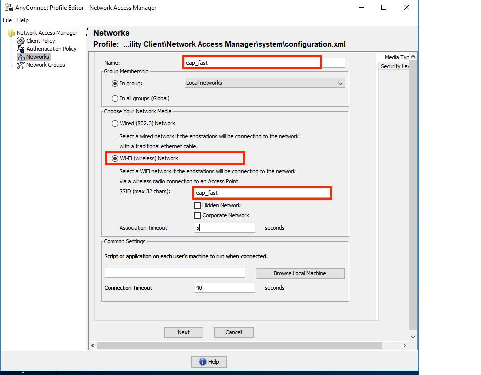 5. Sob a rede de autenticação seleta do guia de configuração do nível