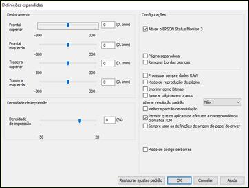 Você verá esta janela: 5. Selecione quaisquer opções de configuração avançada para personalizar a sua impressão. 6. Clique em OK para fechar a janela de Definições expandidas. 7.