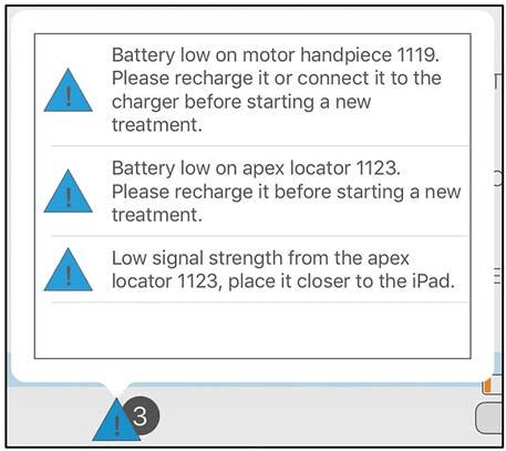 Para visualizar o motivo das notificações ativas, pressione o sinal de aviso na barra de ferramentas e consulte a seção 9 Códigos de erro do aplicativoendo IQ. 6.