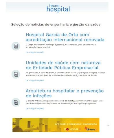 Publicidade na Newsletter Campanhas de publicidade nas newsletters da TecnoHospital.