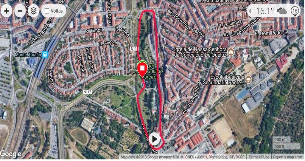 3.3 Iniciados Percurso 2 2.500 metros ( 2voltasX1.250m) Partida no parque urbano Felício Loureiro, seguindo até ao final do mesmo, virando à direita na rua Dr.