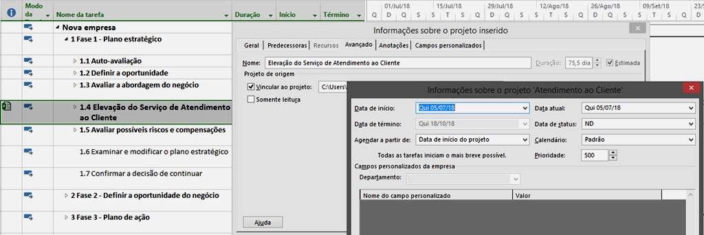 Detalhar análise dentro de vários projetos Clicar resumo dos projetos inseridos,