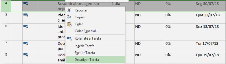 Ativar - Desativar Possibilidade de desativação de tarefas, recursos,