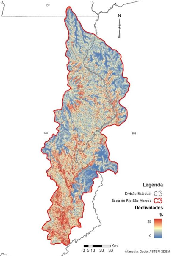 A bacia hidrográfica do rio São Marcos possui relevo