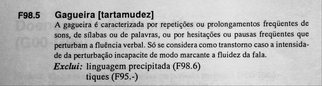 Gagueira: descrição Organização Mundial da Saúde (OMS) Classificação